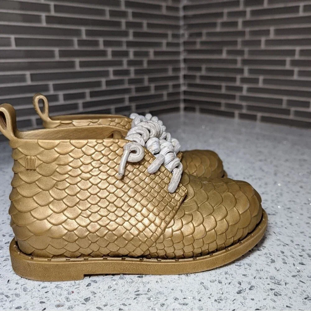 Mini Melissa Baja East Gold Python ankle boots girls toddler size 9